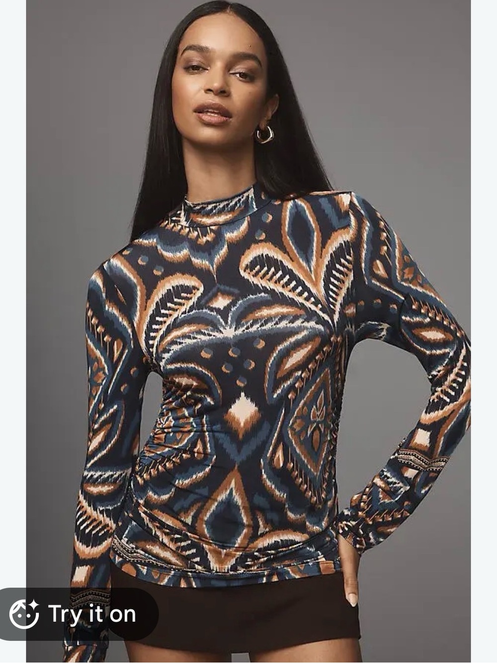 Farm Rio Women's Peapple Ikat Jersey Mesh Blouse Top - Size Small